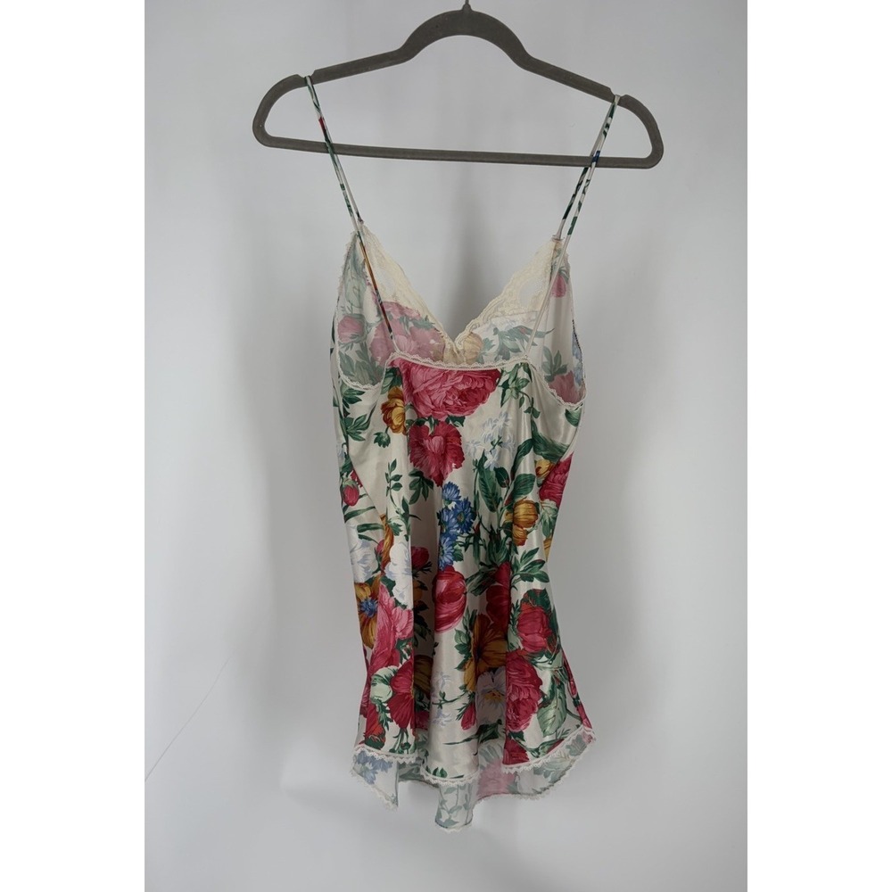 Vtg Deena Floral Satin Lace Trim Chemise Nightgown Slip Dress Womens S USA - Picture 5 of 8